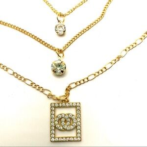 Necklace Crystal forever love 3 tier in golden tone.